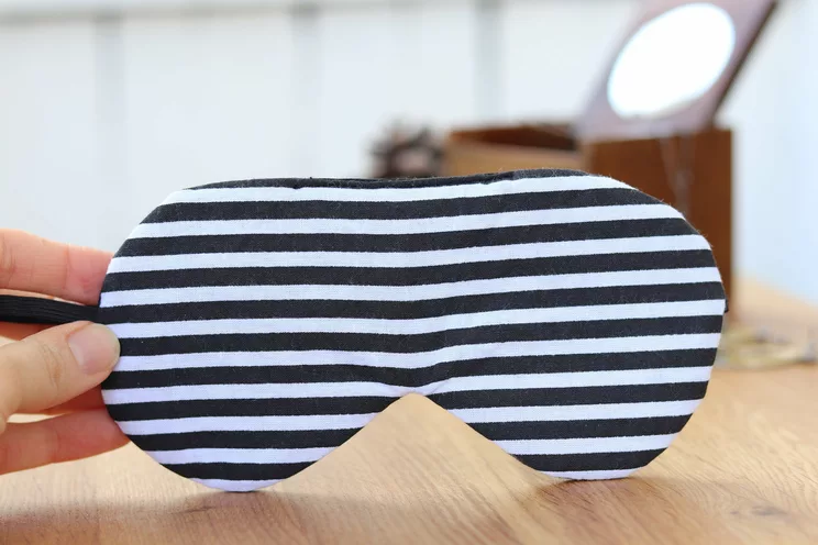 Adjustable Sleeping Eye Mask, Black And White Stripes Cotton Travel Gifts, Organic Eye Cover For Travel