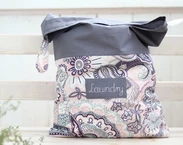 Travel lingerie bag with name, cotton dirty clothes bag, Paisley pattern travel accessories, oriental flower travel laundry bag underwear