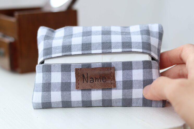 Monogrammed Tissue Holder, Gray Check Travel Tissue Case Pocket, Elegant 50th Birthday Idea Gifts For Dad