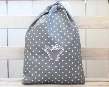 Gift for her 30th birthday, Travel lingerie bag, Grey cute underwear bag for her, Bridal shower gift, reusable drawstring bag