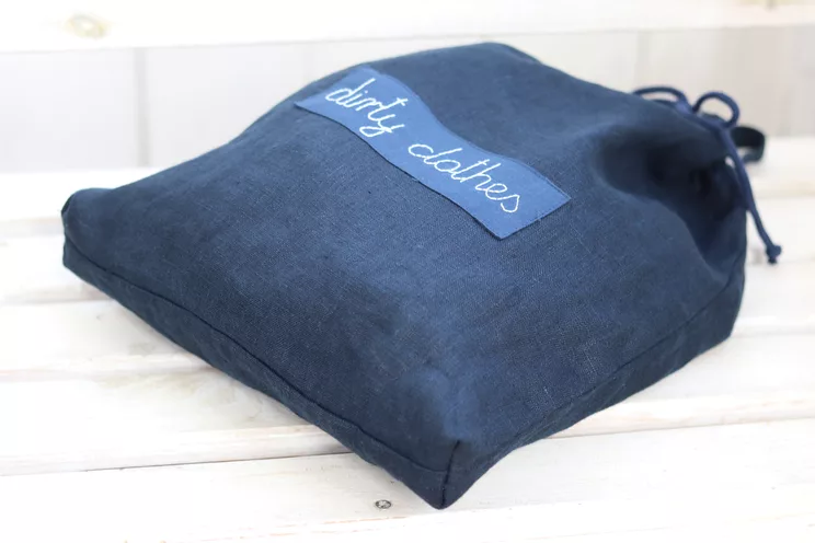 Bolsa de lencería de lino, bolsa de viaje de lavandería, accesorios de viaje de etiqueta personalizada, bolsa azul marino, regalo de luna de miel, bolsa de ropa interior