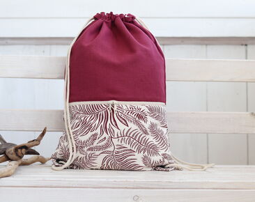 Mochila Linen&Cotton con bolsillo con cremallera, regalo de viaje ligero para ella, mochila botánica con cordón