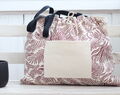 Große Strandtasche Aus Baumwollstoff, Utility Tasche Mit Burgunder Blätter Muster, Einfache Freizeittasche Mit Taschen