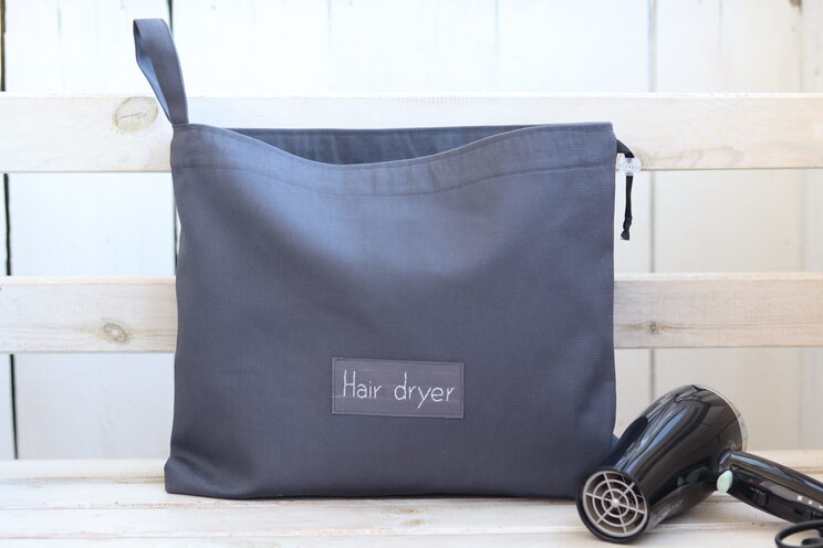 Personalized Hair Dryer Bag, Gray Hair Dryer Holder, Thick Cotton Hair Accessories Organizer, Hair Dryer Bag With Name