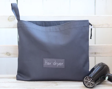 Personalized Hair dryer bag, gray hair dryer holder, thick cotton hair accessories organizer, hair dryer bag with name