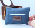 Personalized Travel Tissue Holder Made Of Elegant Blue Linen Great 50th Birthday Idea For Mom