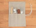 Beige linen Reusable Cutlery Roll, Personalized Cutlery Wrap for travel, Zero Waste Utensils Holder for Picnic