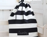 Personalized Laundry Hamper, Cotton black stripes laundry organizer for dirty clothes