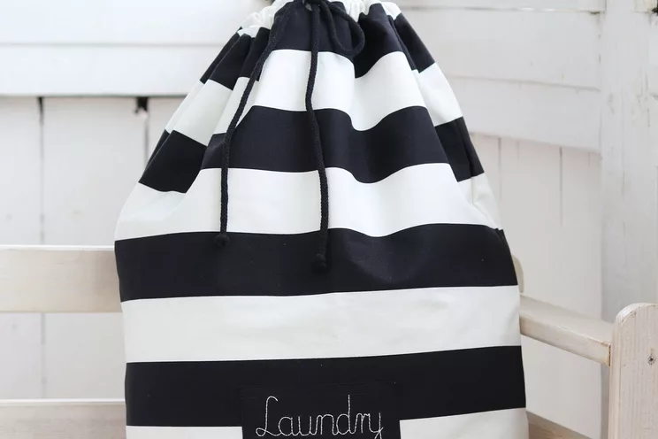 Personalized Laundry Hamper, Cotton black stripes laundry organizer for dirty clothes