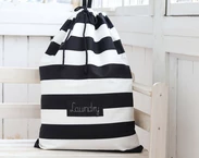 Personalized Laundry Hamper, Cotton black stripes laundry organizer for dirty clothes
