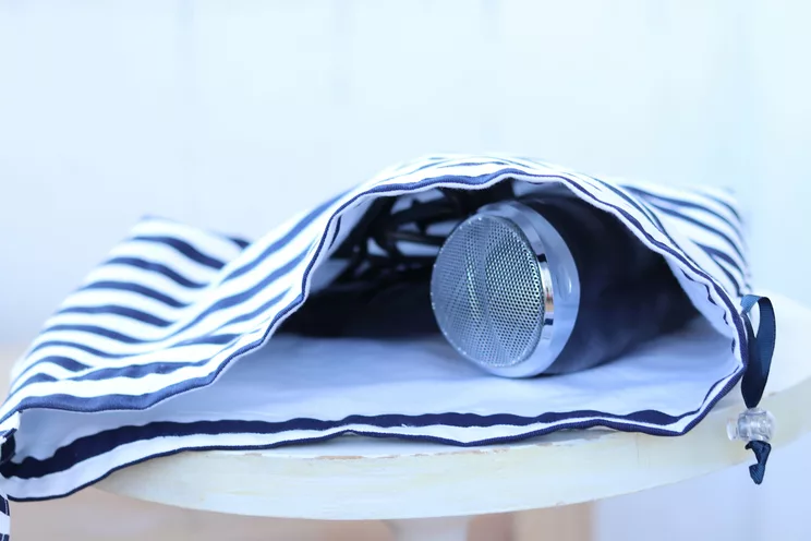 Hair Dryer Bag For Beach House, Navy Blue Stripes Hair Dryer Holder, Airbnb Blow Dryer Organizer, Nautical Hair