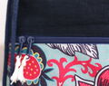 Small Linen Navy Blue Backpack With Zippered Pocket Drawstring Backpack For Her With Cotton Oriental Flower