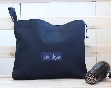 Personalized Hair dryer bag, navy blue hair dryer holder, thick cotton hair accessories organizer, hair dryer bag with name