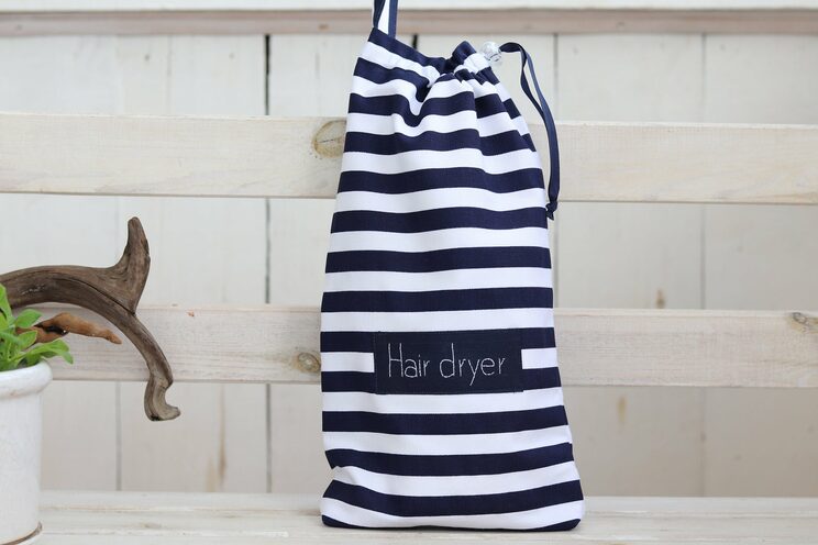 Nautische Haartrocknertasche Für Strandhaus Personalisierter Marineblau Gestreifter Haartrocknerhalter Für Airbnb
