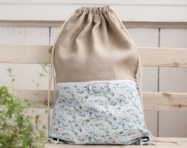 Leinenrucksack mit Reißverschlusstasche, leichtes Reisegeschenk aus Baumwolle für sie, floraler Rucksack mit Kordelzug für Frau, Rucksack, Turnbeutel