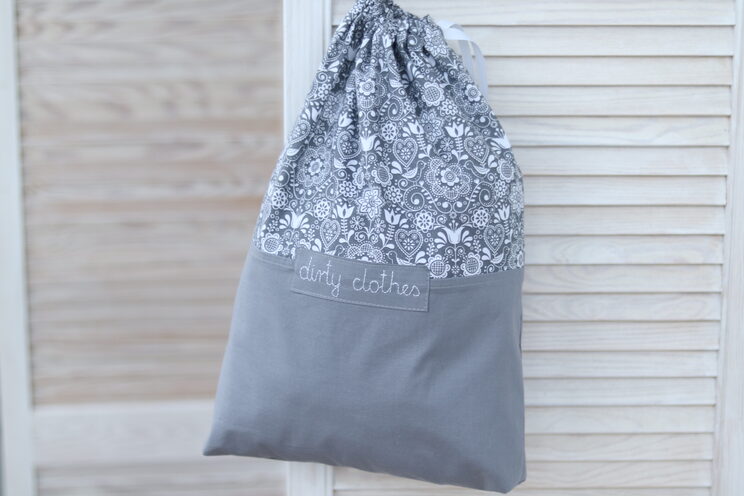 Travel Lingerie Bag With Name, Cotton Dirty Clothes Bag, Gray Folk Pattern Travel Accessories, Oriental Flower Travel
