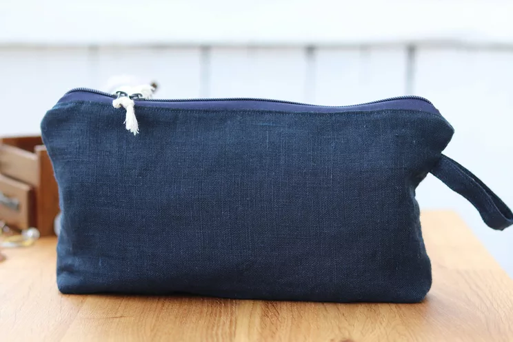 Linen cosmetic bag, travel organizer, cosmetic zippered case, makeup pouch, personalized travel accessories