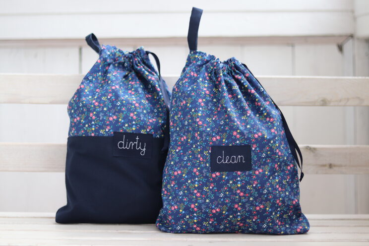 Laundry Bag, Lingerie Bag Blue Floral, Laundry Travel Bag, Custom Label Travel Accessories, Shoe Bag, Honeymoon Gift,