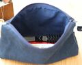 Linen Cosmetic Bag, Navy Blue Travel Organizer, Cosmetic Zippered Case, Makeup Pouch, Personalized Travel Accessories