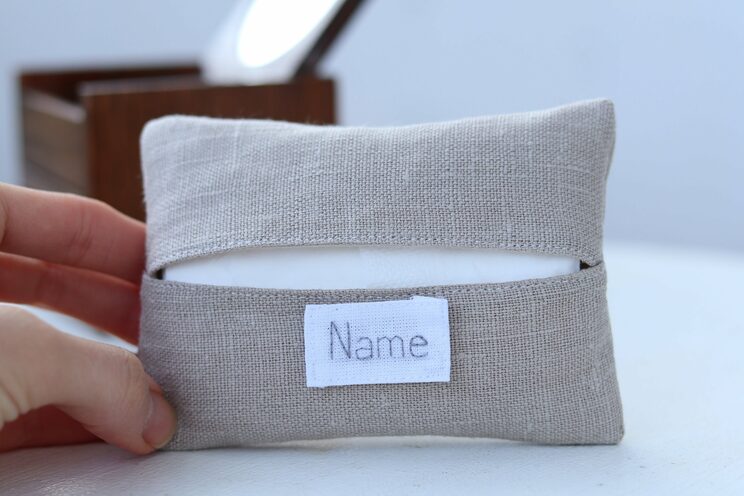 Personalized Elegant Beige Linen Travel Tissue Holder 50th Birthday Idea Gift For Mom Or Wedding Gift