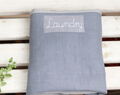 Gray Linen Lingerie Bag With Name, Grey Flax Travel Laundry Bag, Aesthetic Nursery Storage