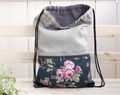 Baumwollrucksack Mit Reißverschlusstasche, Leinen Leichtes Reisegeschenk, Lila Blumenkordelrucksack Für Sie, Rucksack,