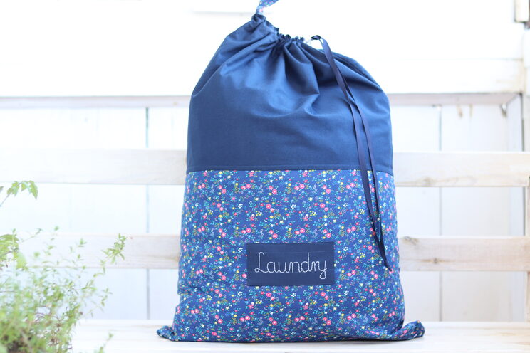 College Laundry Hamper With Name, Personalized Blue Floral Gift For Kids Room, Wash Laundry Tote, Aesthetic Bag