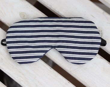 Adjustable sleeping eye mask made of stripes cotton, organic eye cover for Travel, navy blue travel gifts