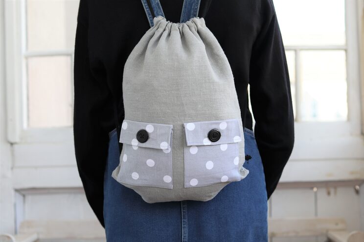 Linen Backpack With Pockets For Kids, Cute Lightweight Travel Gift For Teens, Grey Linen Backpack With Lining 40x30 Cm