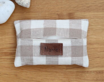 Personalized linen Tissue Holder, Beige Travel Tissue Case Pocket, Elegant 50th birthday idea gifts for dad