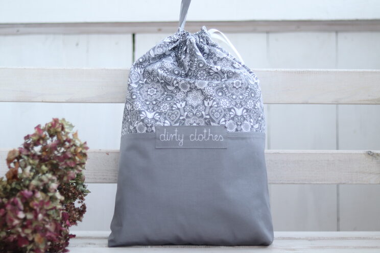Travel Lingerie Bag With Name, Cotton Dirty Clothes Bag, Gray Folk Pattern Travel Accessories, Oriental Flower Travel