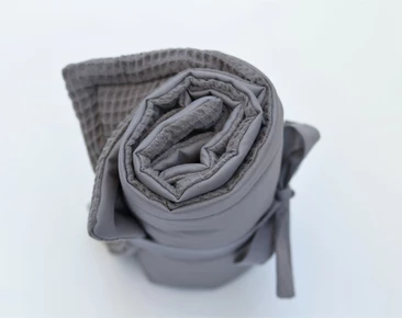 Travel pet blanket personalized, Gray waffle cotton, Dog or cat roll up mat, portable bad cover outdoor fabric, Small size