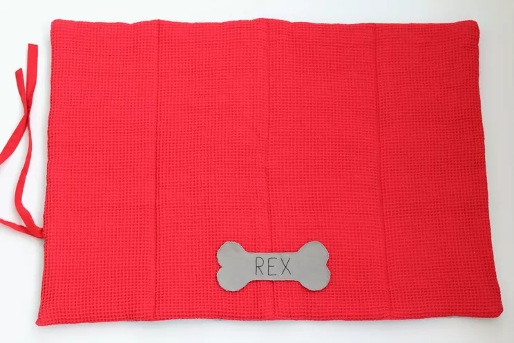 Travel pet blanket personalized, Dog or cat roll up mat, red portable bad cover outdoor fabric