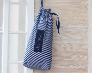 Föhn tas, strandhuis krultang houder, Airbnb krultang opslag, marineblauwe stijltang tas, nautische haaraccessoires tas