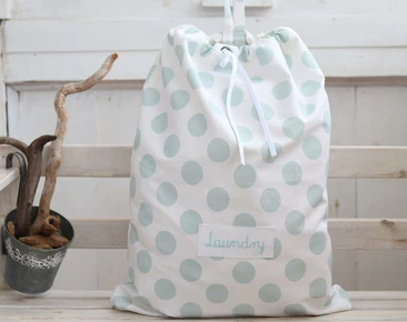 Personalized kids laundry hamper, Baby polka dot laundry storage bag, Mint Nursery Storage
