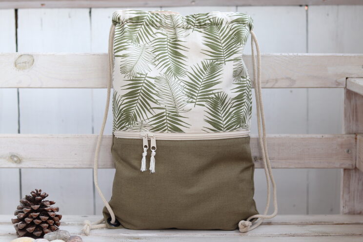 Kleiner Rucksack Mit Kordelzug Aus Grüner Baumwolle Mit Reißverschlusstasche Grüner Leichter Reisegeschenk