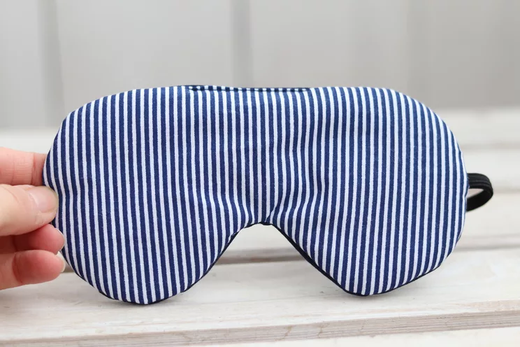 Adjustable sleeping eye mask, navy blue stripes cotton travel gifts, Organic Eye cover for Travel