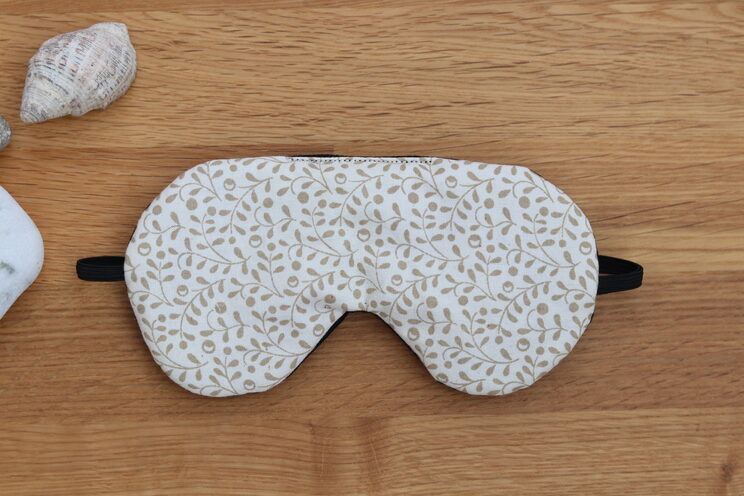 Adjustable Sleeping Eye Mask, Beige Floral Cotton Travel Gifts, Organic Eye Cover For Travel 