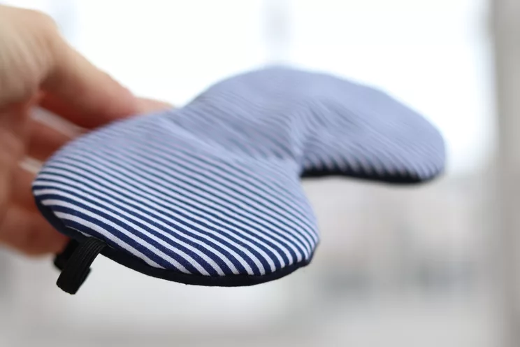Adjustable sleeping eye mask, navy blue stripes cotton travel gifts, Organic Eye cover for Travel
