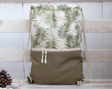 Bigger Green Backpack with zippered pocket Green drawstring minimalist capacious backpack
