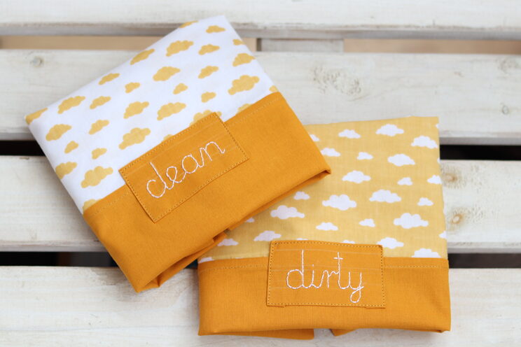 Personalized Travel Pouches For Kids Mustard Color With Clean And Dirty Labels, Lingerie Bags For Kindergarten