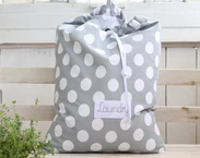 Personalized kids laundry hamper, baby polka dot laundry storage bag