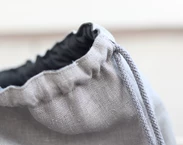 Mochila de lino con bolsillo con cremallera, regalo de viaje ligero gris, mochila minimalista con cordón