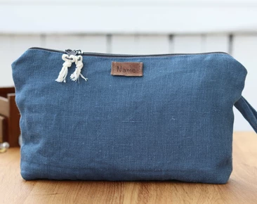 Linen cosmetic bag, travel organizer, cosmetic zippered case, makeup pouch, personalized travel accessories